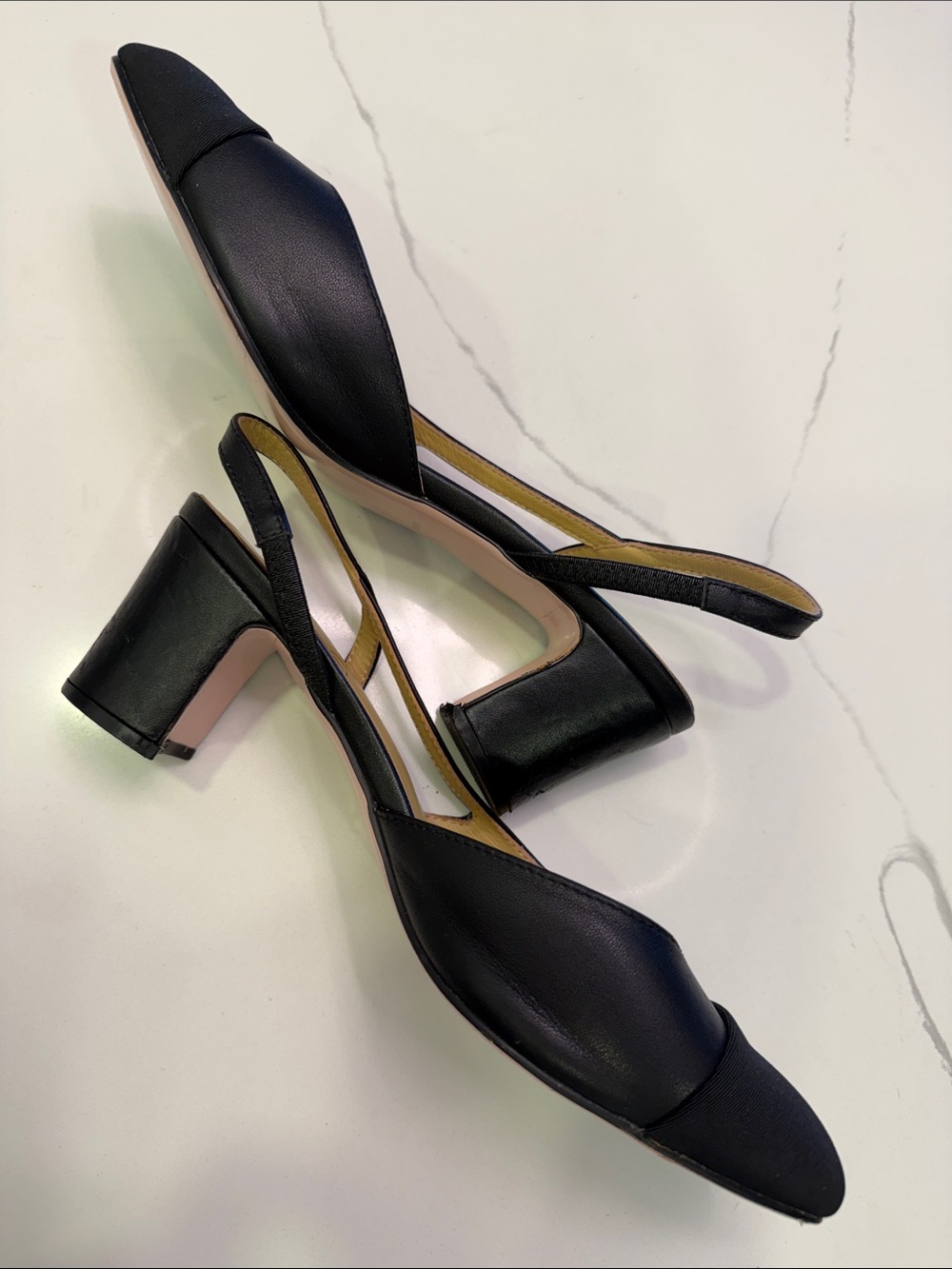 Black Slingback Low Heel Pumps - Unbranded